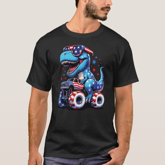 4th Of July T Rex Dino Trex Dinosaur Monster Truck T-shirt (Voorkant)