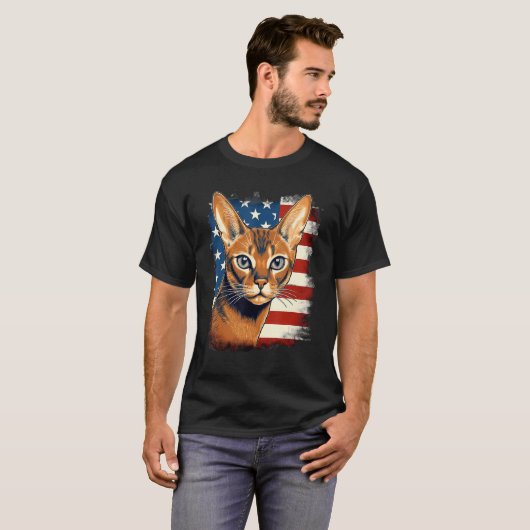 4th Of July US Flag Abyssinian Cat 1 T-shirt (Voorkant volledig)