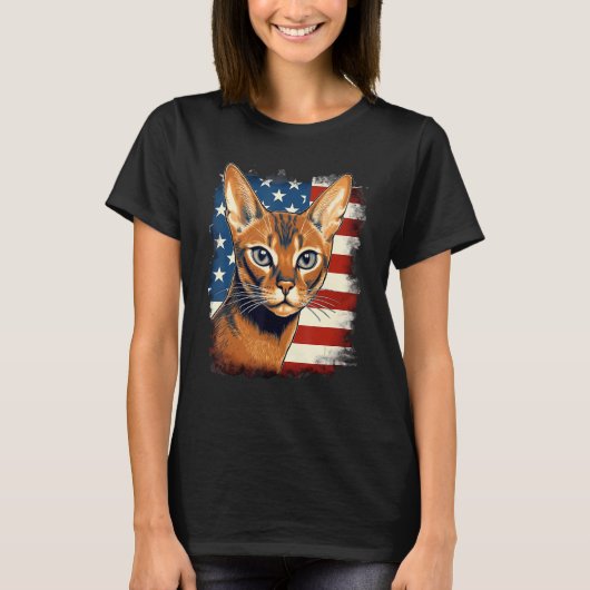 4th Of July US Flag Abyssinian Cat 1 T-shirt (Voorkant)