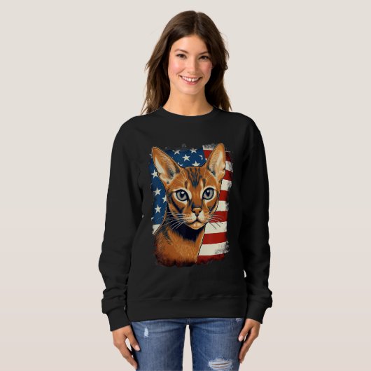 4th Of July US Flag Abyssinian Cat 1 Trui (Voorkant volledig)