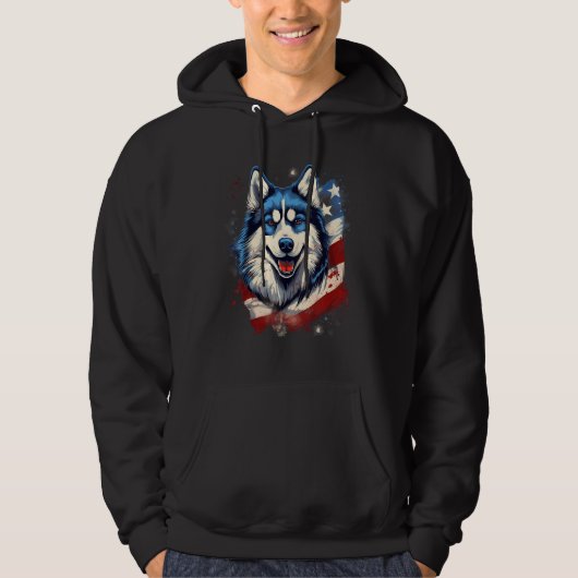 4th Of July US Flag Alaskan Malamute Dog Hoodie (Voorkant)
