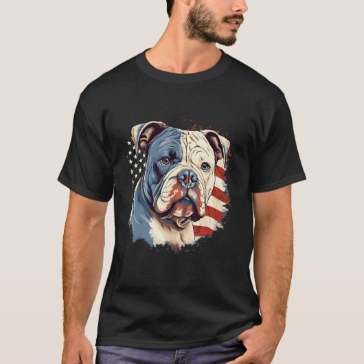 4th Of July US Flag American Bully Dog T-shirt (Voorkant)