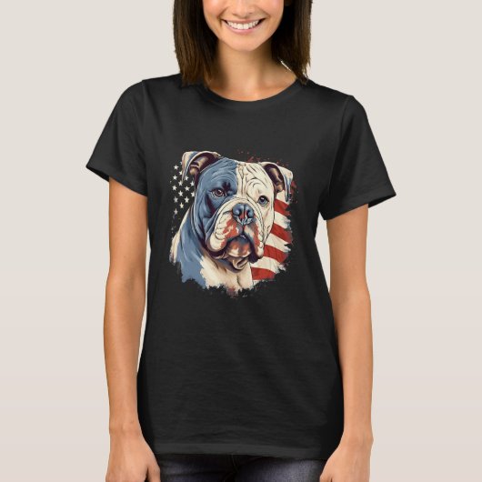 4th Of July US Flag American Bully Dog T-shirt (Voorkant)