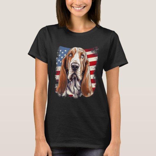4th Of July US Flag Basset Hound Dog T-shirt (Voorkant)