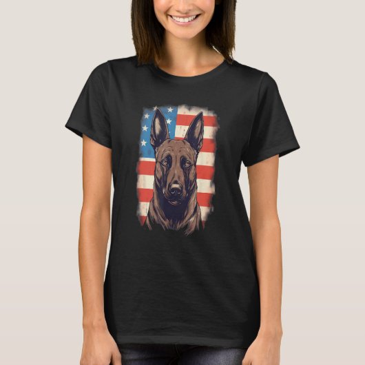 4th Of July US Flag Belgian Malinois Dog T-shirt (Voorkant)
