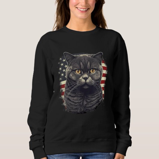 4th Of July US Flag British Shorthair Cat 2 Trui (Voorkant)