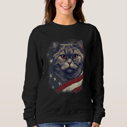 4th Of July US Flag British Shorthair Cat Trui (Voorkant)