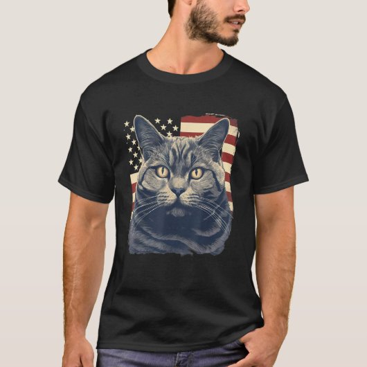 4th Of July US Flag Chartreux Cat T-shirt (Voorkant)