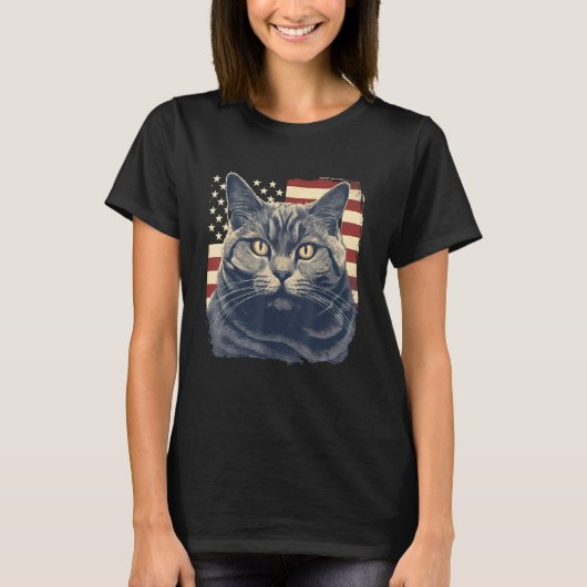 4th Of July US Flag Chartreux Cat T-shirt (Voorkant)