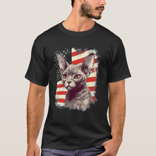 4th Of July US Flag Devon Rex Cat T-shirt (Voorkant)