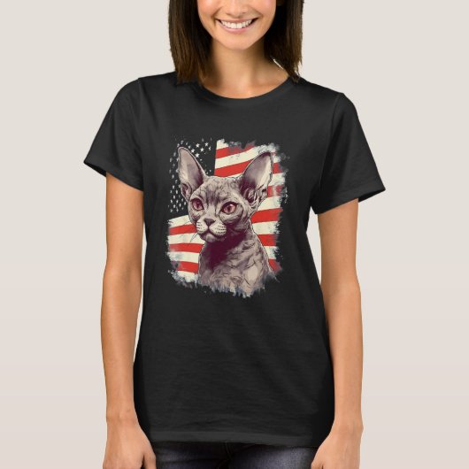 4th Of July US Flag Devon Rex Cat T-shirt (Voorkant)