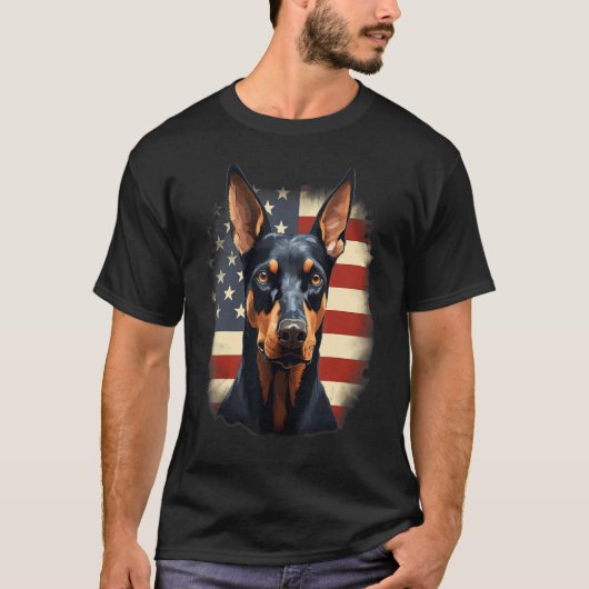 4th Of July US Flag Doberman Pinscher Dog T-shirt (Voorkant)