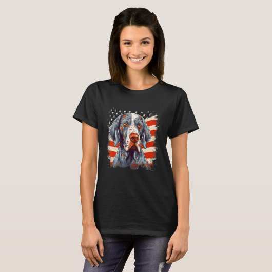 4th Of July US Flag English Pointer Dog T-shirt (Voorkant volledig)