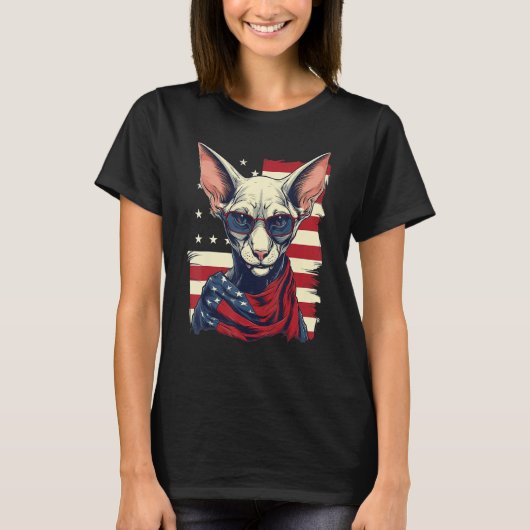 4th Of July US Flag Hairless Sphinx Cat T-shirt (Voorkant)