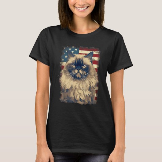 4th Of July US Flag Himalayan Cat T-shirt (Voorkant)