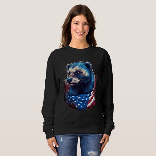 4th Of July US Flag Honey Badger Trui (Voorkant volledig)