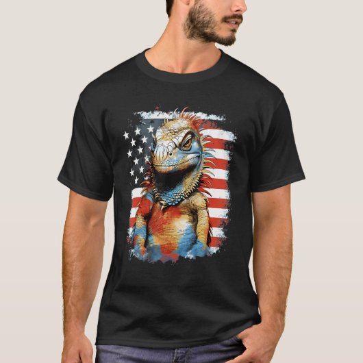 4th Of July US Flag Iguana T-shirt (Voorkant)