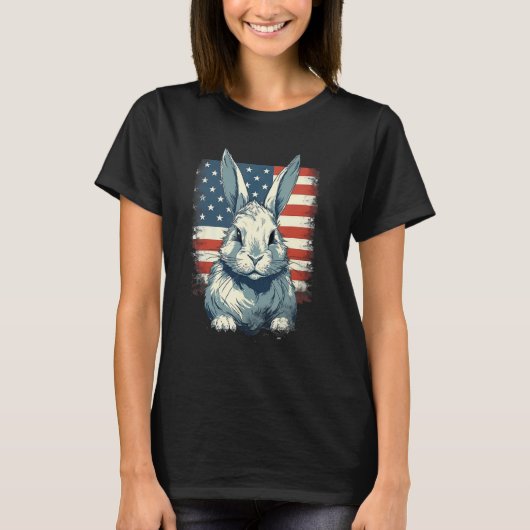 4th Of July US Flag Lionhead Rabbit T-shirt (Voorkant)