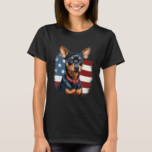 4th Of July US Flag Miniature Pinscher Dog 2 T-shirt (Voorkant)