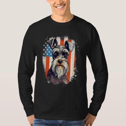 4th Of July US Flag Miniature Schnauzer Dog 3 T-shirt (Voorkant)
