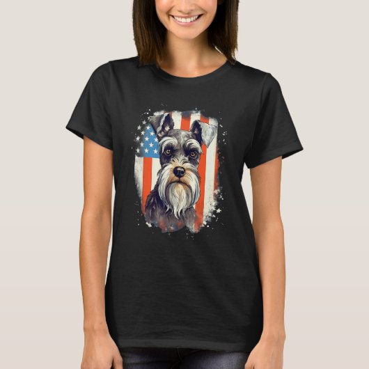 4th Of July US Flag Miniature Schnauzer Dog 3 T-shirt (Voorkant)