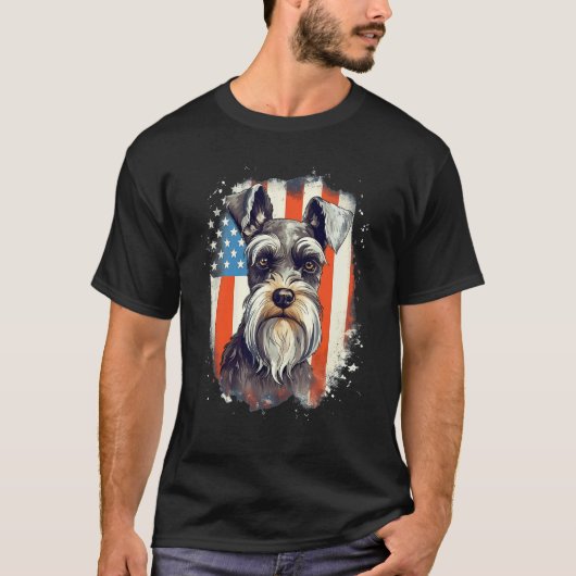 4th Of July US Flag Miniature Schnauzer Dog 3 T-shirt (Voorkant)