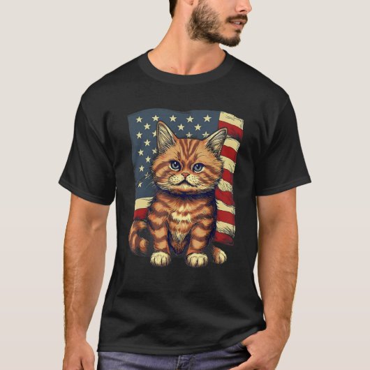 4th Of July US Flag Munchkin Cat T-shirt (Voorkant)