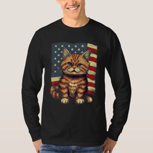4th Of July US Flag Munchkin Cat T-shirt (Voorkant)