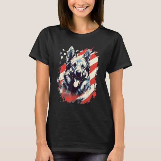 4th Of July US Flag Norwegian Elkhound Dog T-shirt (Voorkant)