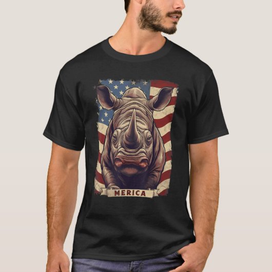 4th Of July US Flag Rhino T-shirt (Voorkant)