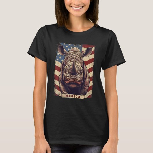4th Of July US Flag Rhino T-shirt (Voorkant)