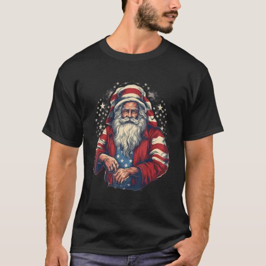 4th Of July US Flag Santa Claus 4 T-shirt (Voorkant)