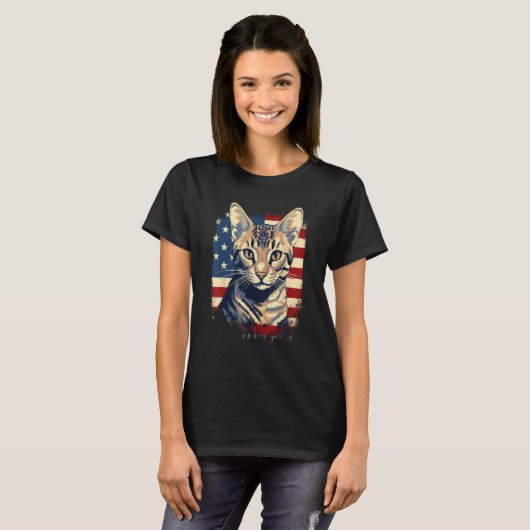 4th Of July US Flag Savannah Cat 1 T-shirt (Voorkant volledig)