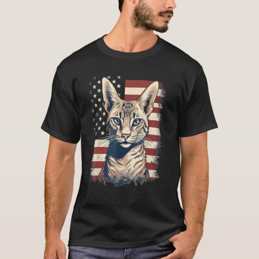 4th Of July US Flag Savannah Cat T-shirt (Voorkant)