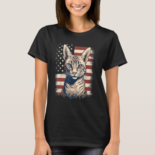 4th Of July US Flag Savannah Cat T-shirt (Voorkant)
