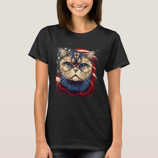 4th Of July US Flag Scottish Fold Cat T-shirt (Voorkant)