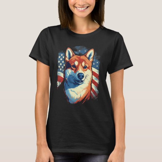 4th Of July US Flag Shiba Inu Dog T-shirt (Voorkant)