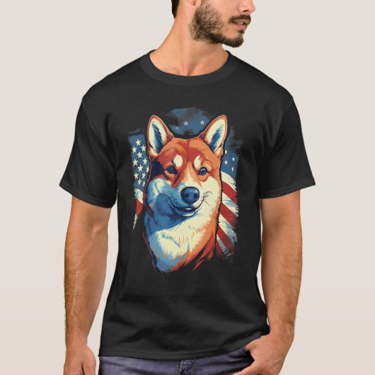 4th Of July US Flag Shiba Inu Dog T-shirt (Voorkant)
