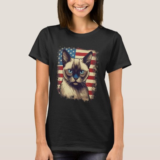 4th Of July US Flag Siamese Cat T-shirt (Voorkant)