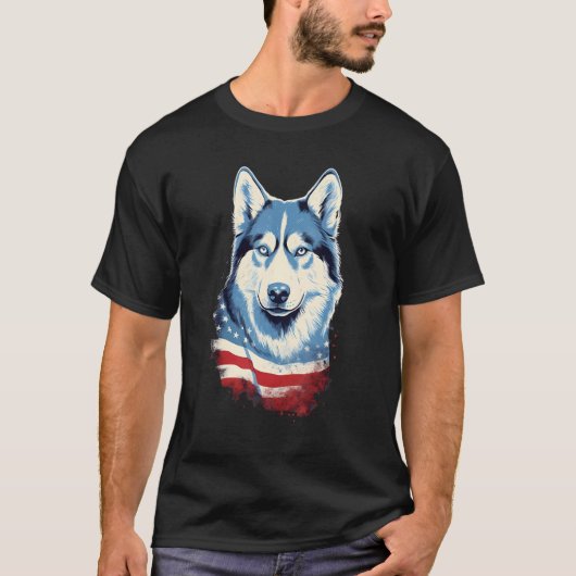 4th Of July US Flag Siberian Husky Dog T-shirt (Voorkant)