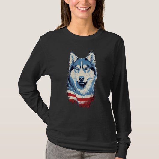 4th Of July US Flag Siberian Husky Dog T-shirt (Voorkant)