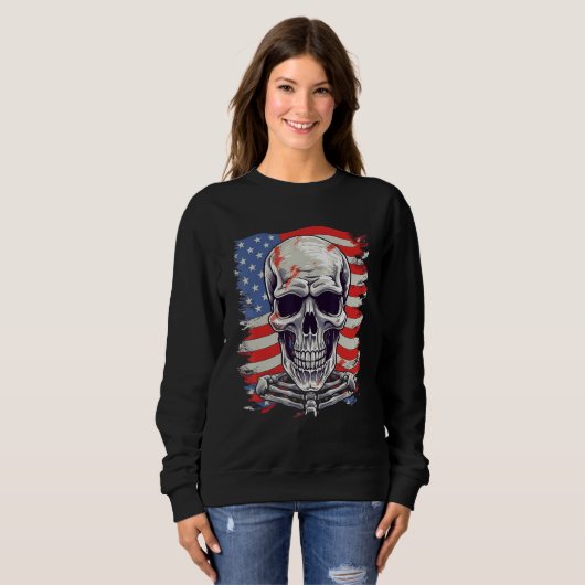4th Of July US Flag Skeleton Trui (Voorkant volledig)