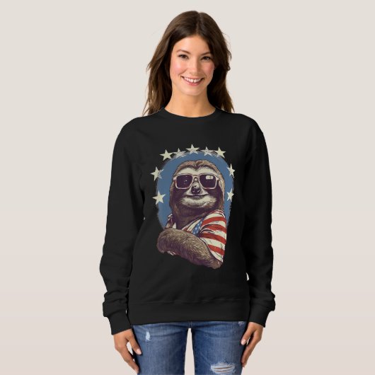 4th Of July US Flag Sloth Trui (Voorkant volledig)