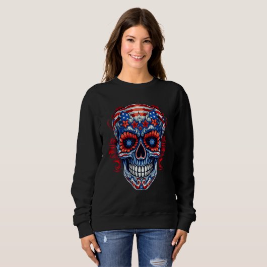 4th Of July US Flag Sugar Skull 1 Trui (Voorkant volledig)