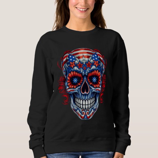 4th Of July US Flag Sugar Skull 1 Trui (Voorkant)