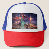4th of July USA 250th Statue of Liberty Rocket Trucker Pet (Voorkant)