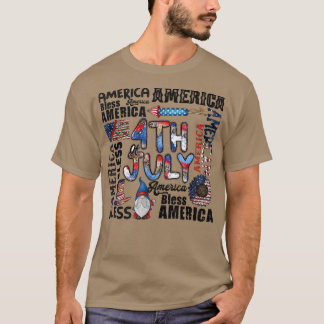 4th Of July USA Western American Flag Gnome  T-shirt