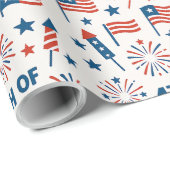 4th of July | Vlag, vuurwerk en sterren van de VS Cadeaupapier (Rol Hoek)