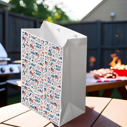 4th of July | Vlag, vuurwerk en sterren van de VS Medium Cadeauzakje