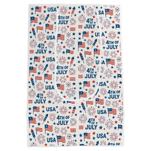 4th of July | Vlag, vuurwerk en sterren van de VS Medium Cadeauzakje (Achterkant)